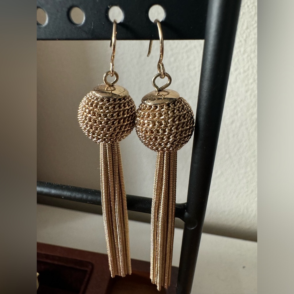 Club Monaco Gold Tassel chain dangle earrings with French wire.